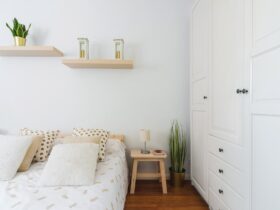 Modern bedroom interior, minimalistic bedroom design