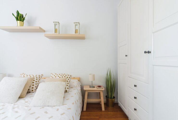 Modern bedroom interior, minimalistic bedroom design