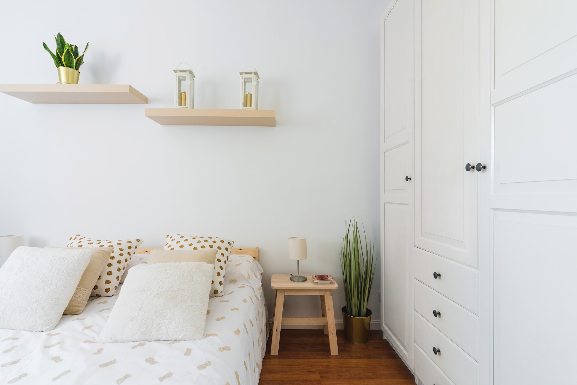 Modern bedroom interior, minimalistic bedroom design