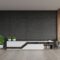 Mortar rack TV with cement screen wall on the wall in modern living room.
