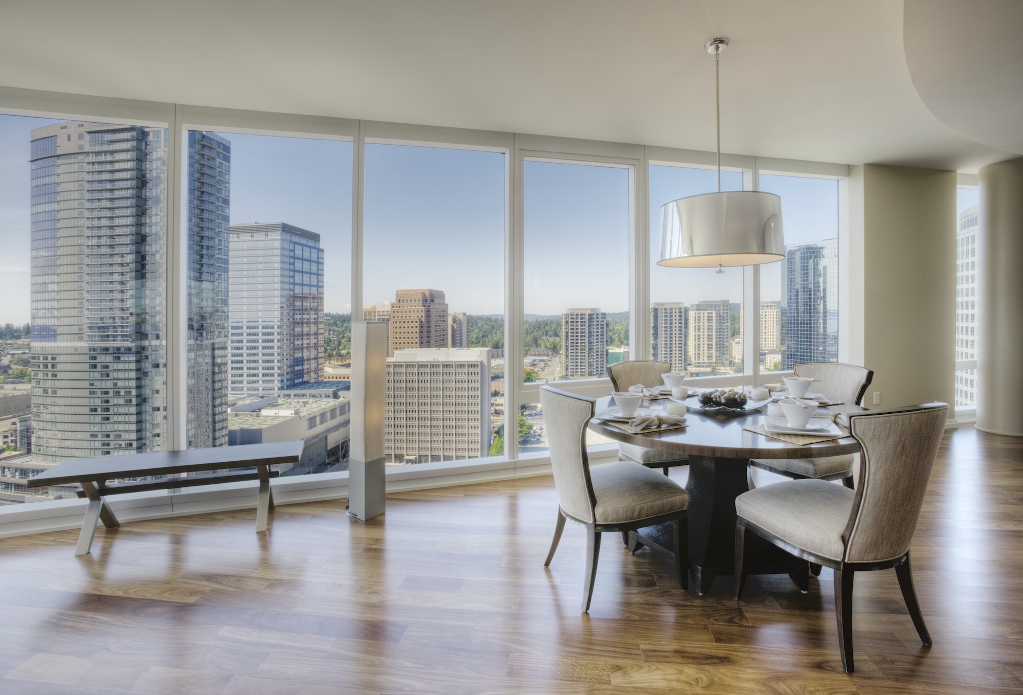Dining room of luxury highrise apartment