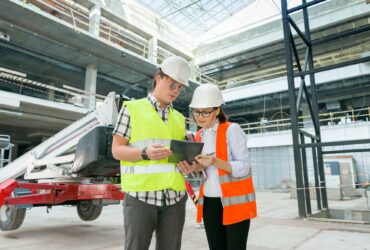 Industrial portrait of male and female construction engineers