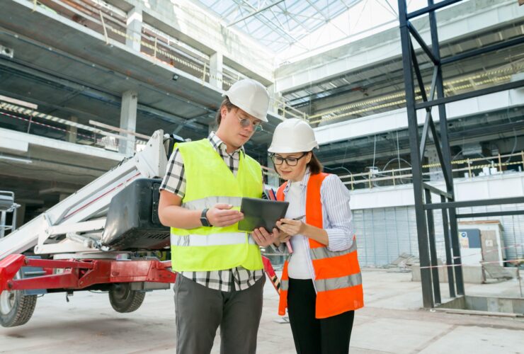 Industrial portrait of male and female construction engineers