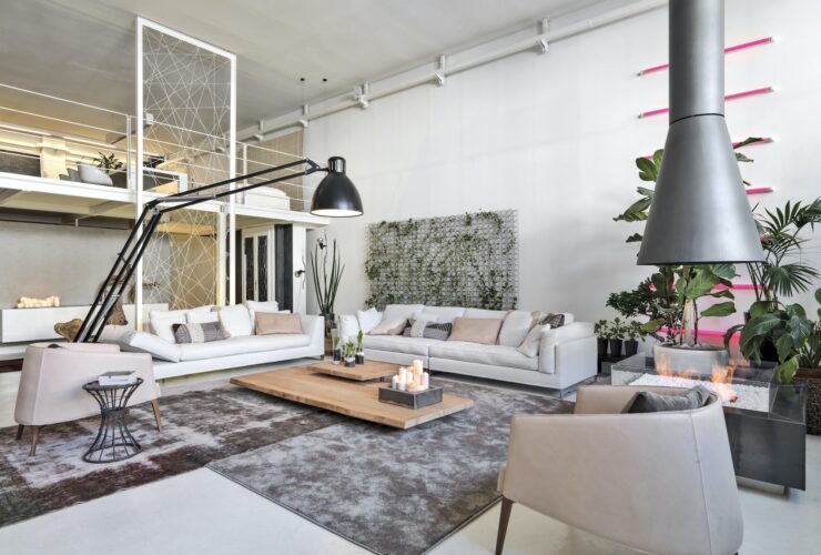 10 Cool Modern Living Room Ideas with Large Concrete Fireplace To Bring A Cozy Touch