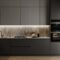 Modern dark grey kitchen interior, 3d rendering