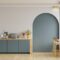 Modern style kitchen interior design with dark blue wall,dining room interior design