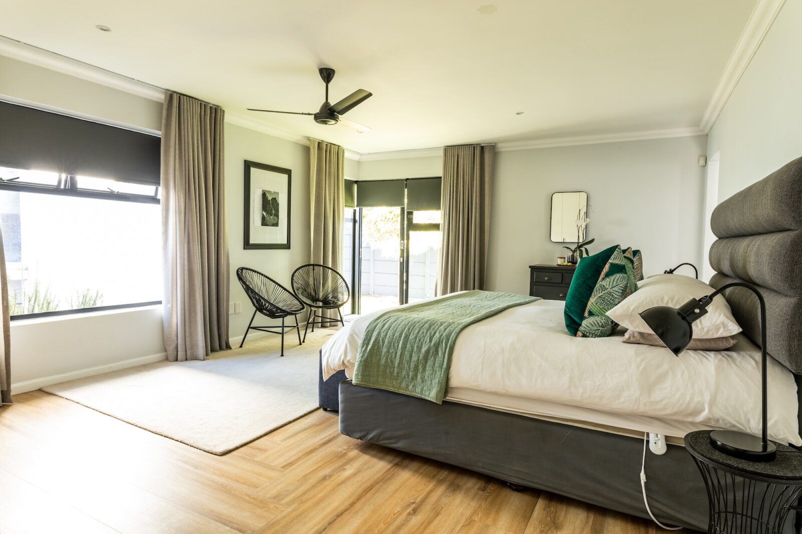 Interior of modern bedroom with furniture at home