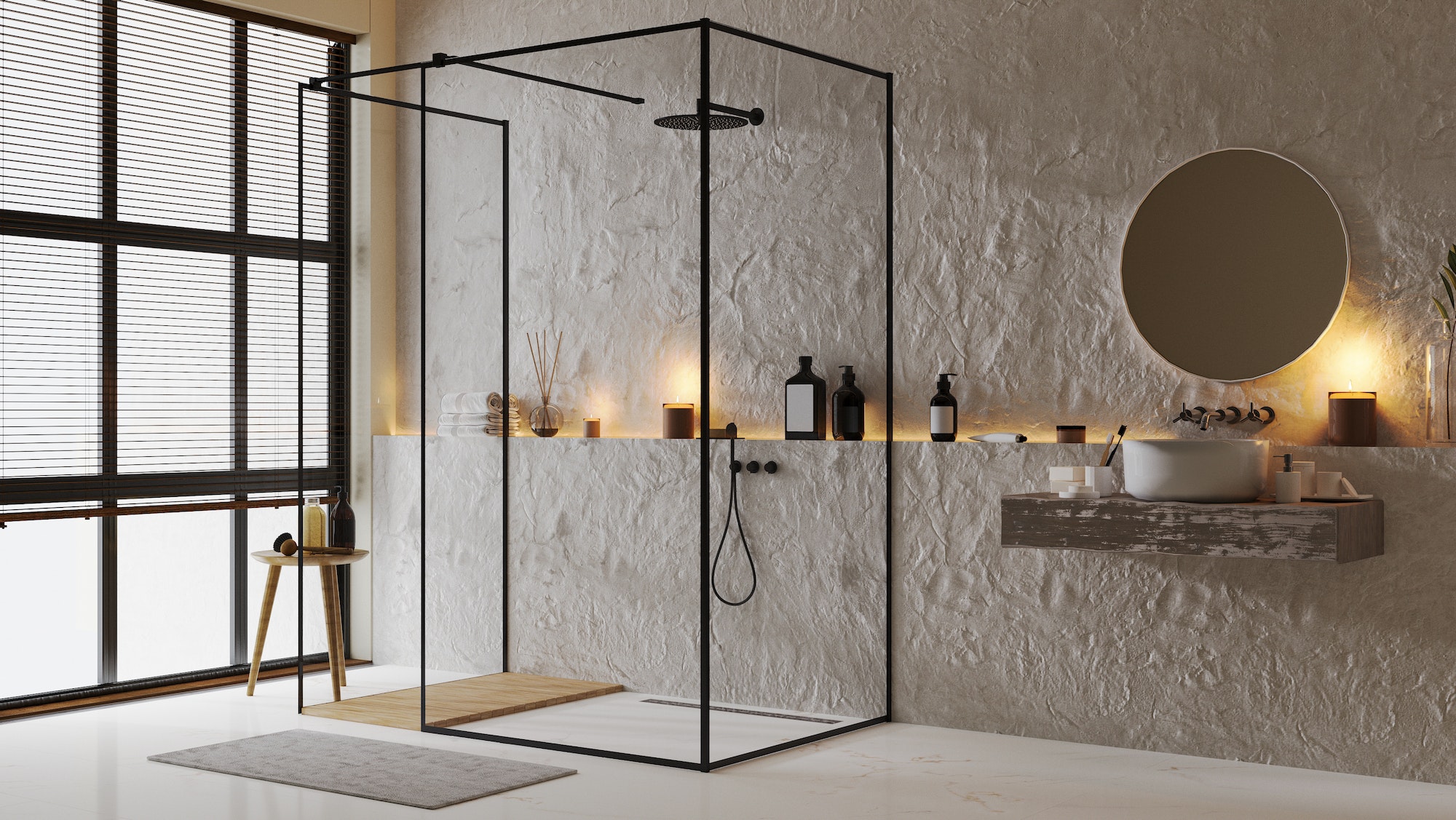 7 Minimalist Bathroom Ideas In Neutral Walls And Large Shower Space In Glass