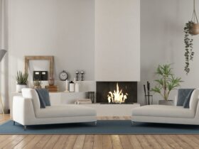5 Modern Living Room Ideas Featuring A Fireplace And Series of Niche Shelves for Displaying Decor