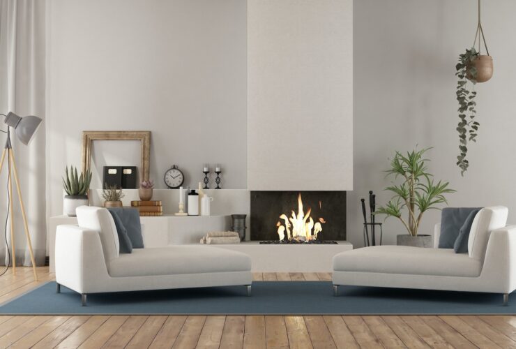 5 Modern Living Room Ideas Featuring A Fireplace And Series of Niche Shelves for Displaying Decor