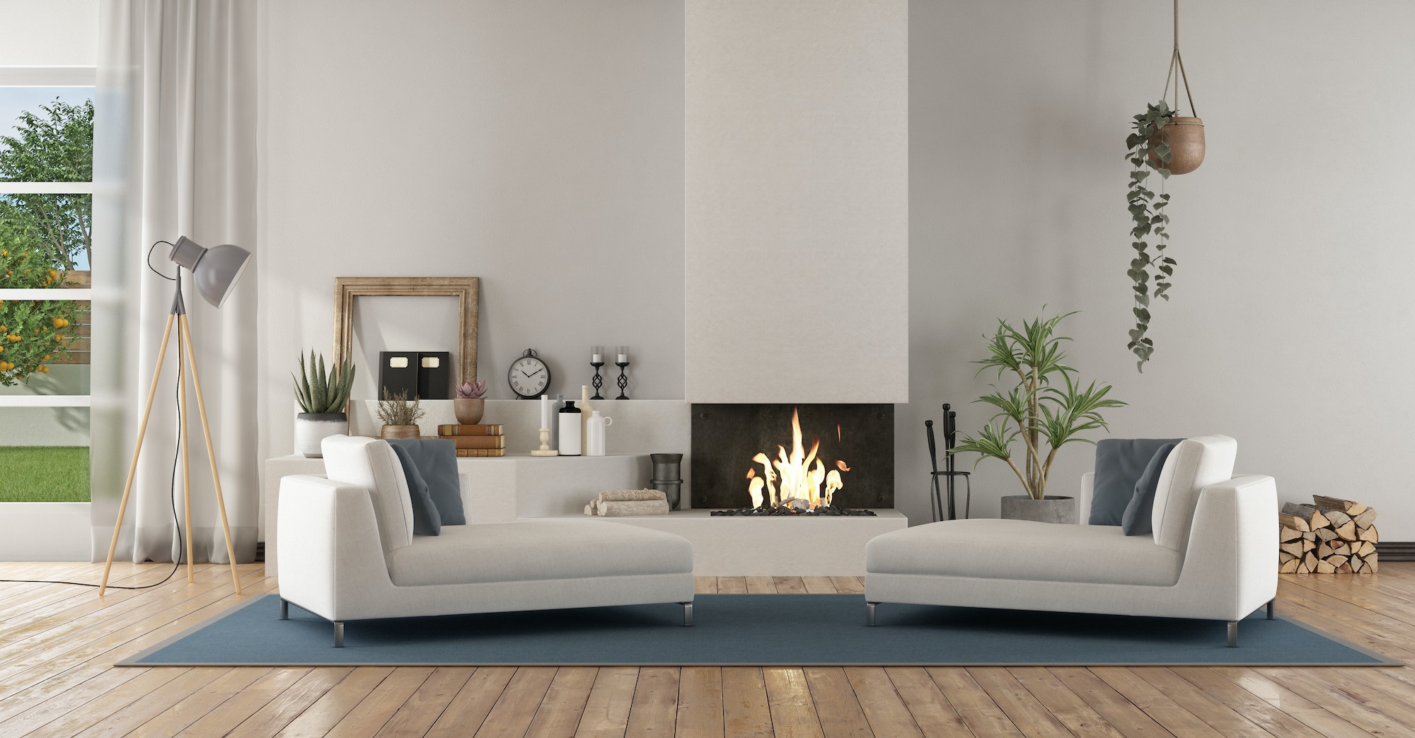 5 Modern Living Room Ideas Featuring A Fireplace And Series of Niche Shelves for Displaying Decor