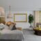 3D illustration Mockup photo frame in bedroom, rendering