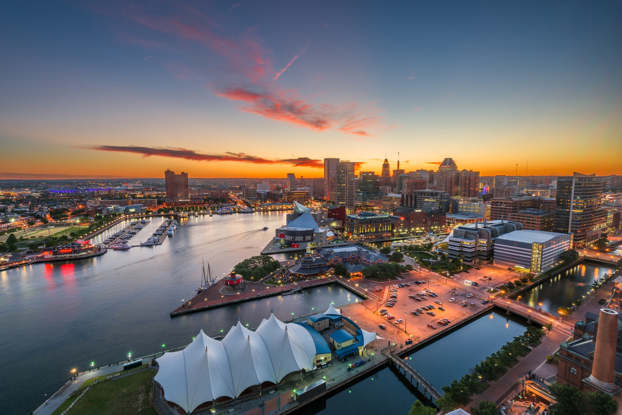 Baltimore, Maryland, USA Skyline Looking Over the Inner Harbor
