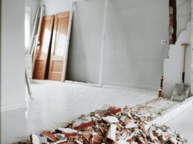 debris at home construction site. Home renovation