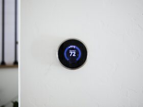 Digital modern thermostat at home