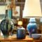 Display of handmade colorful glazed pottery or ceramics in a store