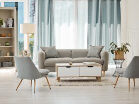 Home interior, luxury living room and modern house with sofa, chairs and plants in the room. Clean,