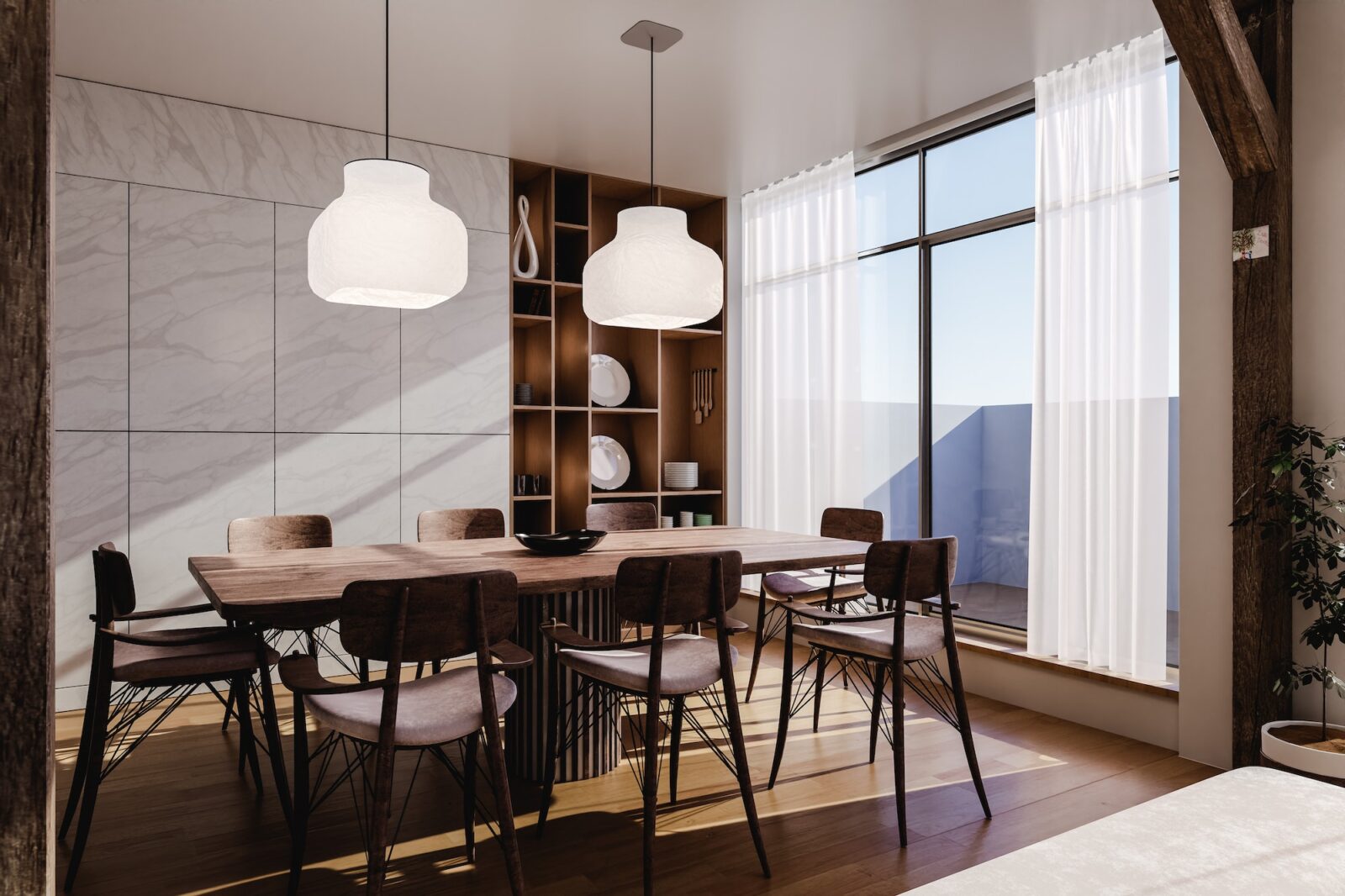 House with a wooden table and modern furniture