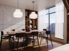 House with a wooden table and modern furniture