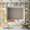 Interior of modern design room with shelf wall 3D rendering