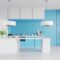 Kitchen interior with wall on classic blue color.