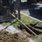 Low angle view of trenchless laying of communications, pipes and water pipes