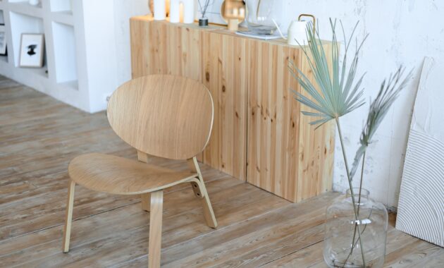 Modern interior. Minimalism. Wooden decor