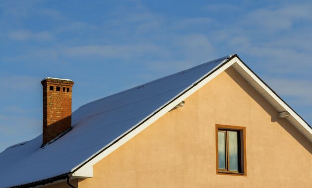 Roof of a new built house with nice window and chimney