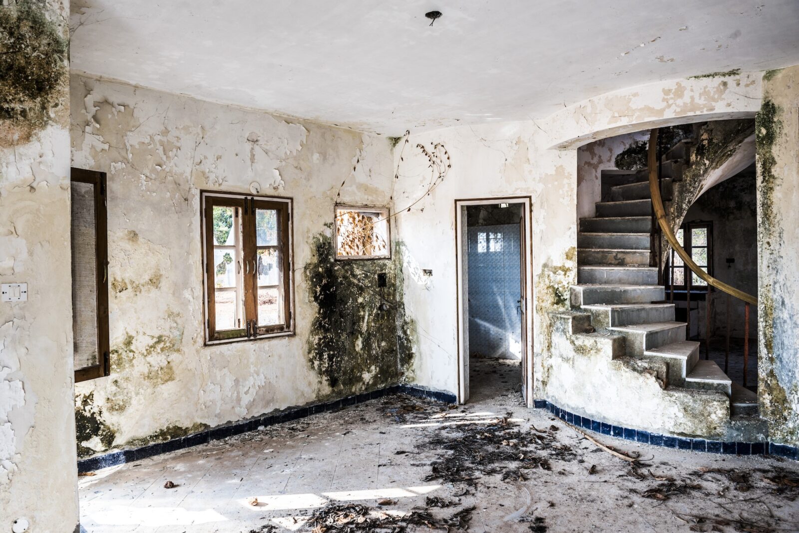 Ruins of Abandoned, derelict old buildings of a Hotel Complex at Agonda, broken, damaged and ruined,