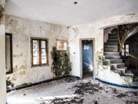 Ruins of Abandoned, derelict old buildings of a Hotel Complex at Agonda, broken, damaged and ruined,