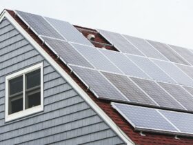 Solar panelled roof, Long Beach, New York, USA