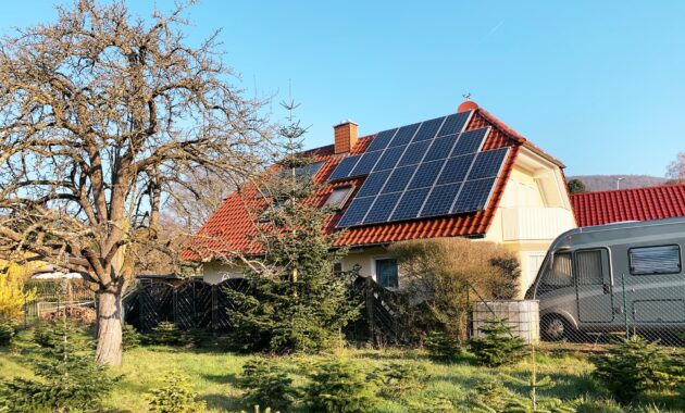 Solar Panels on Roof of Countryside House