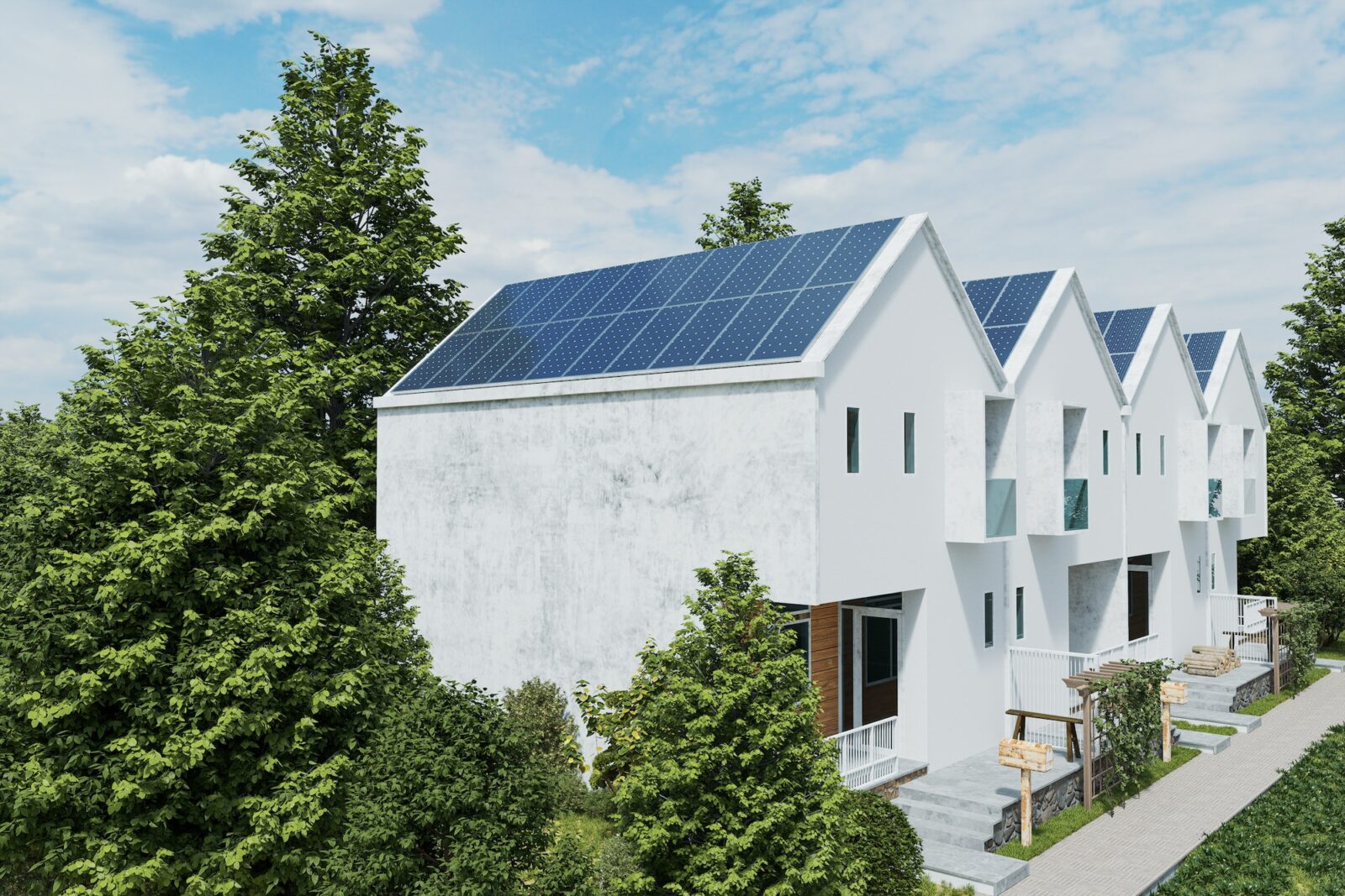 Solar panels on the roof of the modern house
