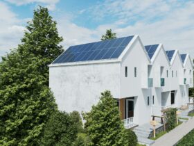 Solar panels on the roof of the modern house