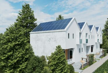 Solar panels on the roof of the modern house