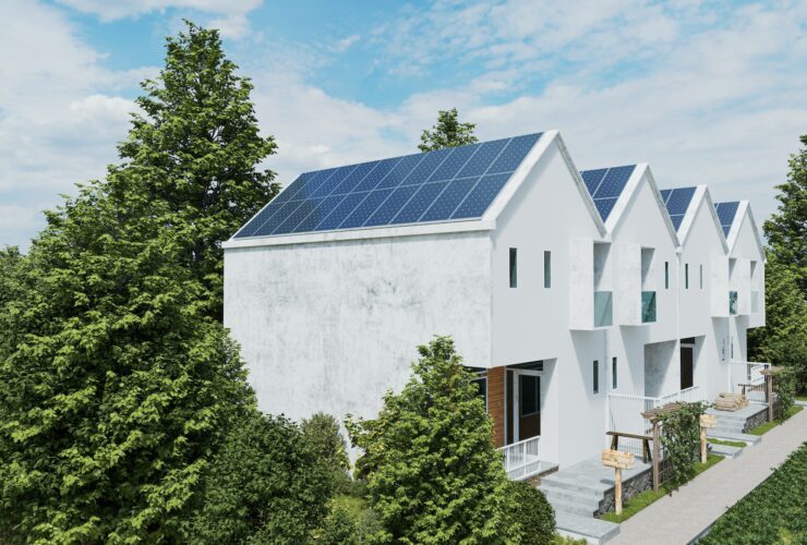 Solar panels on the roof of the modern house