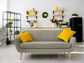 Spacious modern scandinavian loft kitchen with white tiles. bright room. modern interior.