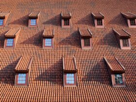 Traditional roof with windows covered by ceramic tiles