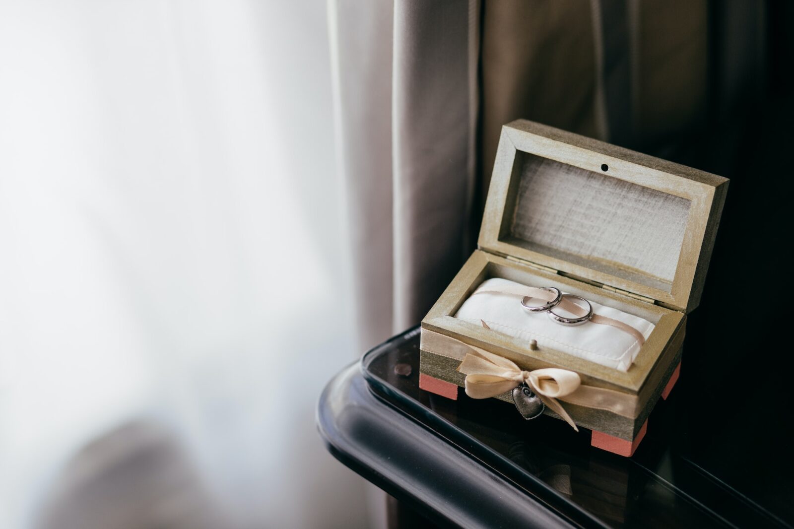 Two wedding rings in beautiful box. Nice jewellery for special day. Wedding silver rings in gift box
