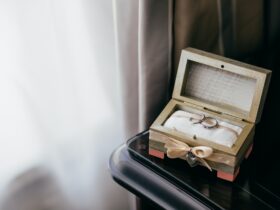 Two wedding rings in beautiful box. Nice jewellery for special day. Wedding silver rings in gift box
