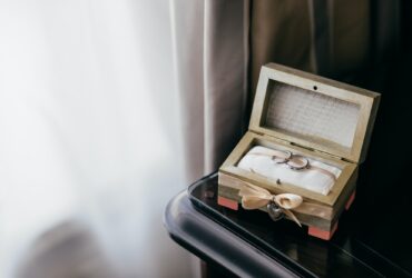 Two wedding rings in beautiful box. Nice jewellery for special day. Wedding silver rings in gift box