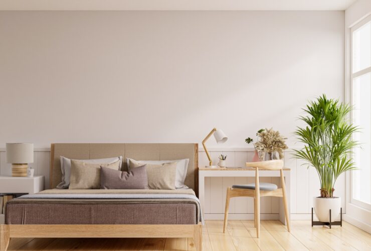 White bedroom interior,work in bedroom.