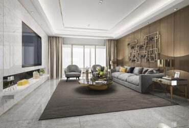3d rendering loft luxury living room with bookshelf