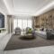 3d rendering loft luxury living room with bookshelf
