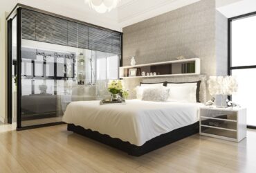 3d rendering modern luxury bedroom suite and bathroom