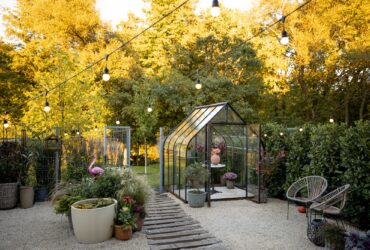 Garden with a hot house on nature