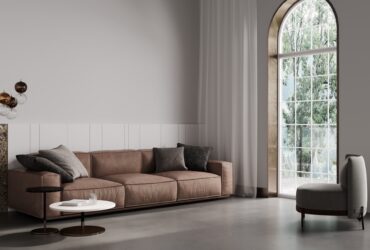 Modern beige interior with modern furniture, 3d render