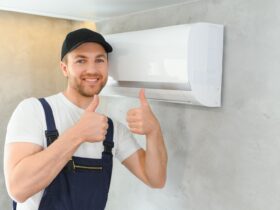 Smiling Young Male Electrician Repair Conditioner 2023 09 19 00 30 14 Utc
