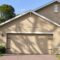 Wide garage double door and concrete driveway of new modern american house