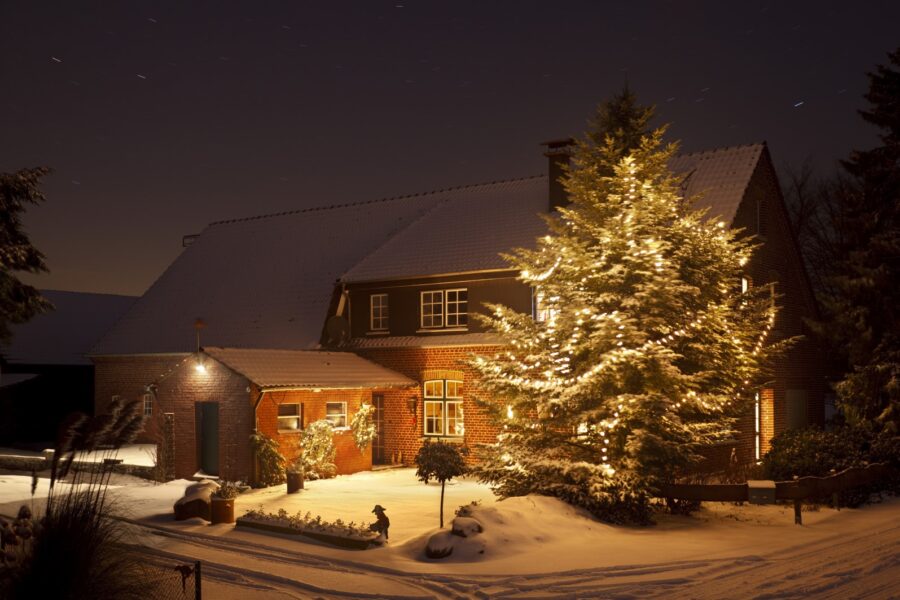 Winter House With Tall Christmas Tree At Night 2021 08 26 17 00 31 Utc
